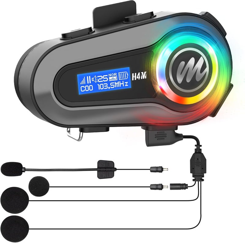 MOMAN Motorcycle Helmet Headset, H4M with 【LCD Screen & 6 EQ Sound】 Motorbike Helmet Speaker Single Person Use BT5.3 Headphone with HiFi Stereo FM Radio AI Voice Assitant IPX6 Waterproof - Image 1